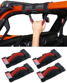 img 4 attached to Savadicar 4 x Roll Bar Grab Handles with USA Flag for Jeep Wrangler CJ LJ YJ TJ JK JL & Gladiator JT - Black & Red, 4 PCS: Top Interior Accessories