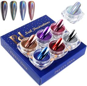 img 4 attached to 💅 PrettyDiva Chrome Nails Powder: Multi-Chrome Holographic Nail Pigment - Mirror Effect Titanium Powder for Resin Set | 7 Colors Synthetic Resin Holo Metallic Pigment for Nail Art