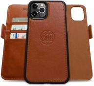 📱 dreem fibonacci 2-in-1 wallet-case for apple iphone 12 pro max - premium vegan leather, detachable magnetic shockproof phone case, rfid card protection, versatile flip stand - caramel logo