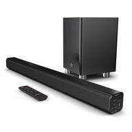 🔊 majority k2 2.1 surround sound bar with wireless subwoofer, bluetooth, fm radio, and multi-connection logo