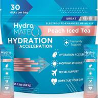 hydromate hydration accelerator electrolyte powder packets - rapidly rehydrate with low sugar peach tea drink mix - single serving stick for hangover recovery +1000mg vitamin c - 30 sticks logo