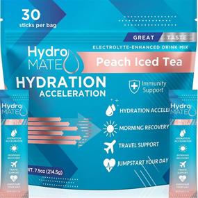 img 4 attached to HydroMATE Hydration Accelerator Electrolyte Powder Packets - Rapidly Rehydrate with Low Sugar Peach Tea Drink Mix - Single Serving Stick for Hangover Recovery +1000mg Vitamin C - 30 Sticks