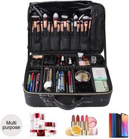 img 3 attached to 💼 Waterproof Travel Makeup Case Organizer - Large Professional Makeup Bag with Removable Dividers, Shoulder Strap and Fixing Strap in Marble Black (Large Size)