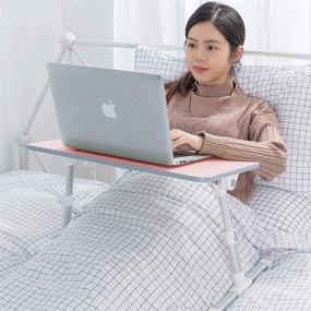 img 3 attached to 📚 Розовый складной столик Lap Desk Stand - Портативный кровать Софа Столик с регулируемой высотой и наклоном для студентов, взрослых, больницы, дома, работы - Письменный лоток от RiwiR