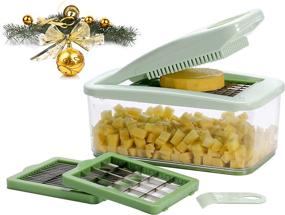 img 2 attached to 🥕 Brieftons QuickPush Food Chopper: Vegetable Fruit Dicer Slicer, Onion Tomato Potato Fries Cutter, Enhanced with 3 Extra-Large Blades for 200% More Cutting Area, Effortlessly Chop Dice and Slice Vegetables, Includes a 2.6-Quart Container