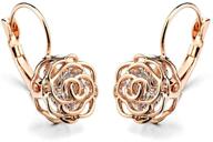 14k gold plated filigree rose flower leverback dangle cz studs earrings - hypoallergenic ear stud earrings for women and girls logo