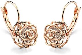 img 3 attached to 14K Gold Plated Filigree Rose Flower Leverback Dangle CZ Studs Earrings - Hypoallergenic Ear Stud Earrings for Women and Girls