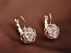 img 1 attached to 14K Gold Plated Filigree Rose Flower Leverback Dangle CZ Studs Earrings - Hypoallergenic Ear Stud Earrings for Women and Girls