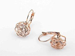 img 2 attached to 14K Gold Plated Filigree Rose Flower Leverback Dangle CZ Studs Earrings - Hypoallergenic Ear Stud Earrings for Women and Girls