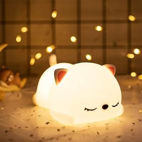 img 4 attached to 🐱 Rechargeable Silicone Kitty Lamp - Cute Cat Night Light for Kids Bedroom with Tap & Remote Control, Dimmable Baby Night Light, Built-in Battery and USB Charging