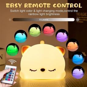 img 3 attached to 🐱 Rechargeable Silicone Kitty Lamp - Cute Cat Night Light for Kids Bedroom with Tap & Remote Control, Dimmable Baby Night Light, Built-in Battery and USB Charging