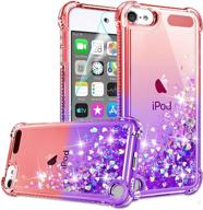 ipod touch 7 case, ipod touch 6/touch 5 case - hd screen protector included for girls women, gritup cute clear gradient glitter liquid tpu slim phone case - apple ipod touch 7th/6th/5th red/purple logo