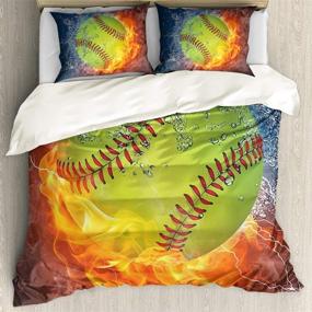 img 4 attached to 🔥 INSTANTARTS Water and Fire Softball Ball Print 3 Piece Soft Bedding Sets - Twin Size Beige Duvet Cover with Pillow Cases - Hypoallergenic Bedclothes