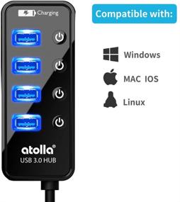 img 1 attached to atolla Powered USB Hub with Long Cord - USB 3.0 Hub for Data Transfer and Charging with 4 + 1 Ports, 15W Power Supply Adapter, and 3.3ft USB 3 Extension Cable