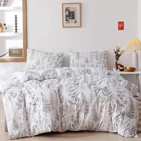 img 4 attached to 🌸 Janzaa 3pcs White Comforter Set: Luxurious Microfiber Bedding with Plant Flowers Print & 2 Pillow Cases - Queen Size, All Seasons