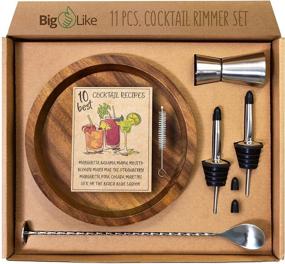 img 2 attached to 🍸 Complete 11-Piece Margarita Salt Rimmer Set: Acacia Wood Glass Rimmer Dish, Jigger, Spoon, Pourers, Caps, Brush. Wide 7.1" Margarita Rimmer Tray!