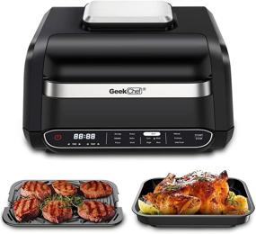 img 4 attached to 🔥 Geek Chef 7-in-1 Smart Indoor Grill & Air Fryer Combo, Smokeless Electric Countertop Griddle with Removable Non-stick Grill Plate, 6 Steak, 6-Serving Capacity, Fast Heat Up, Precise Control, Easy to Clean, Includes E-Recipes & Accessories, ETL Certified, 1700W Power, Black