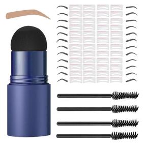 img 4 attached to 👁️ One Step Brow Stamp Shaping Kit - Professional Eyebrow Pencil & Powder with 24 Styles Eyebrow Stencil, 4 Pen Brushes | Long Lasting, Waterproof & Buildable Eyebrow Stamp Makeup in Light Brown