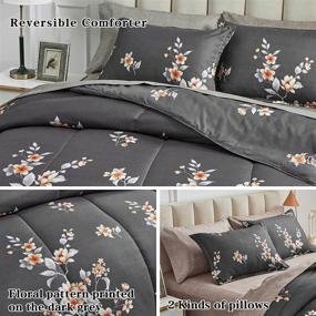 img 1 attached to 🌸 Dark Gray Floral Bed in a Bag Full/Queen Size - 7 Piece Set: Soft Microfiber Comforter, Shams, Sheets, and Pillowcases for Year-Round Use