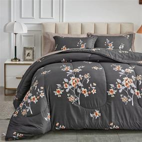 img 4 attached to 🌸 Dark Gray Floral Bed in a Bag Full/Queen Size - 7 Piece Set: Soft Microfiber Comforter, Shams, Sheets, and Pillowcases for Year-Round Use