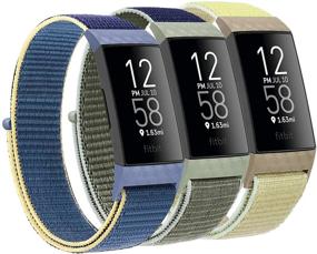 img 4 attached to 💪 Мягкие и дышащие регулируемые нейлоновые браслеты для Fitbit Charge 4/3/3 SE, спортивные сменные браслеты для мужчин и женщин (хаки/синий/верблюжий - стиль 004)