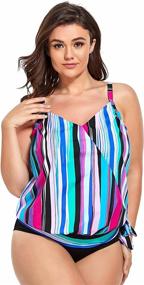 img 3 attached to Stylish and Comfortable: FULLFITALL Women's Plus Size Tankini Swimsuits for Women - Perfect Fit Two Piece Bathing Suits with Tankini Top and Shorts