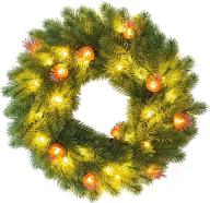 🎄 funpeny pre-lit artificial pine cone christmas wreath - 16 inch, 40 led lights, hanger, lifelike holly leaves - indoor and outdoor xmas wreath for home, party use logo