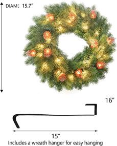 img 2 attached to 🎄 FUNPENY Pre-lit Artificial Pine Cone Christmas Wreath - 16 Inch, 40 LED Lights, Hanger, Lifelike Holly Leaves - Indoor and Outdoor Xmas Wreath for Home, Party Use