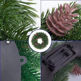 img 1 attached to 🎄 FUNPENY Pre-lit Artificial Pine Cone Christmas Wreath - 16 Inch, 40 LED Lights, Hanger, Lifelike Holly Leaves - Indoor and Outdoor Xmas Wreath for Home, Party Use