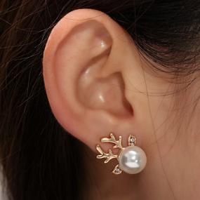 img 1 attached to 🦌 ROSTIVO Christmas Earrings: Cute Pearl Antler Studs for Women & Teen Girls (Gold)