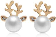 🦌 rostivo christmas earrings: cute pearl antler studs for women & teen girls (gold) logo