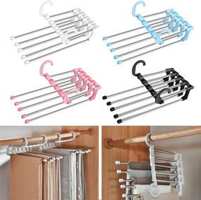 img 4 attached to 🧥 Smart Closet Organizer: Magic Space-Saving Pants Hangers with Non-Slip Design, 5-Layer Cascading Hanger System, Ideal for Jeans, Scarves, and Trousers - Premium Wardrobe Organizer (4 Pack)