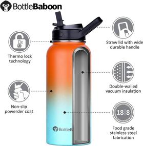 img 2 attached to 🍊 BottleBaboon Stainless Steel Water Bottles with Straw – 32 Oz Insulated Double Wall Vacuum Bottle, Orange & Green – Keep Liquids Hot/Cold, 3 Lids, Wide Mouth Sports Bottle