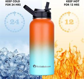 img 1 attached to 🍊 BottleBaboon Stainless Steel Water Bottles with Straw – 32 Oz Insulated Double Wall Vacuum Bottle, Orange & Green – Keep Liquids Hot/Cold, 3 Lids, Wide Mouth Sports Bottle