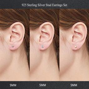 img 3 attached to 💎 Sterling Silver Ball Stud Earrings Set - 3 Pairs for Women with Tiny Pearl and Cubic Zirconia Options - Ideal Earring Sets for Teenage Girls
