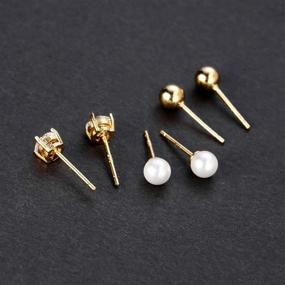 img 1 attached to 💎 Sterling Silver Ball Stud Earrings Set - 3 Pairs for Women with Tiny Pearl and Cubic Zirconia Options - Ideal Earring Sets for Teenage Girls