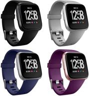 📲 neitooh 4 packs compatible bands for fitbit versa/versa 2/fitbit versa lite - classic silicone sport strap replacement wristband for women and men, for fitbit versa smart watch logo