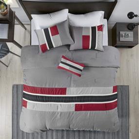 img 2 attached to 🛏️ Mi Zone Cozy Comforter Set: Geometric Stripes, Vibrant Color Design, All Season Bedding - Twin/Twin XL, Red/Grey - 3 Piece