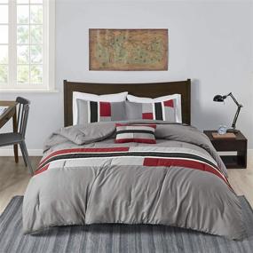 img 4 attached to 🛏️ Mi Zone Cozy Comforter Set: Geometric Stripes, Vibrant Color Design, All Season Bedding - Twin/Twin XL, Red/Grey - 3 Piece