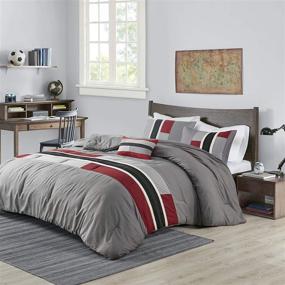 img 3 attached to 🛏️ Mi Zone Cozy Comforter Set: Geometric Stripes, Vibrant Color Design, All Season Bedding - Twin/Twin XL, Red/Grey - 3 Piece