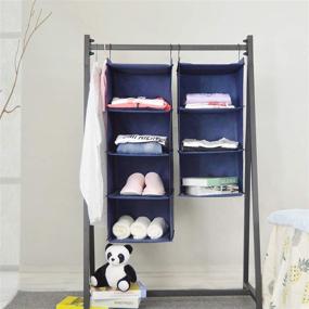 img 1 attached to 👜 DonYeco Hanging Closet Organizer - Easy Mount Foldable 4-Shelf Wardrobe Storage Shelves for Clothes, Handbags, Shoes, Accessories - Washable Oxford Cloth Fabric - Navy Blue