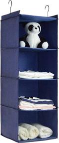 img 4 attached to 👜 DonYeco Hanging Closet Organizer - Easy Mount Foldable 4-Shelf Wardrobe Storage Shelves for Clothes, Handbags, Shoes, Accessories - Washable Oxford Cloth Fabric - Navy Blue