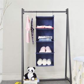 img 3 attached to 👜 DonYeco Hanging Closet Organizer - Easy Mount Foldable 4-Shelf Wardrobe Storage Shelves for Clothes, Handbags, Shoes, Accessories - Washable Oxford Cloth Fabric - Navy Blue