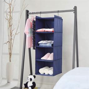 img 2 attached to 👜 DonYeco Hanging Closet Organizer - Easy Mount Foldable 4-Shelf Wardrobe Storage Shelves for Clothes, Handbags, Shoes, Accessories - Washable Oxford Cloth Fabric - Navy Blue