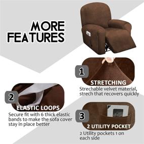 img 2 attached to 🪑 Protective & Luxurious Velvet Recliner Cover - Ultimate Decor 4-Piece Set, Chocolate