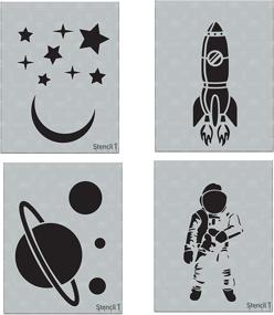 img 4 attached to Stencil1, Space Themed Stencil Pack (Astronaut, Rocket Spaceship, Stars and Moon, Saturn and Planets), 8.5 x 11 inches, Laser Cut Mylar Reusable Stencils, DIY Kids Room Decor