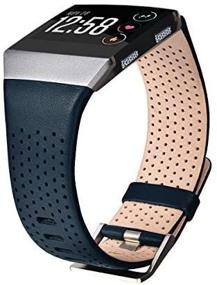 img 2 attached to 🔵 Breathable Genuine Leather Straps for Fitbit Ionic - CAGOS Compatible Bands, Dark Blue, Large Size