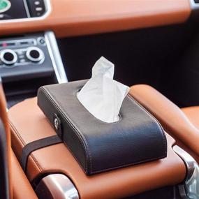 img 4 attached to Premium Car Tissue Holder: Luxury Black Leather Armrest Box Organizer for Vehicle