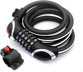 img 4 attached to 🔒 Resettable Combination Bike Cable Lock | Keyless Steel Lock | Reflective Cable | LED Night Light | 5-Digit Codes | 4ft Long x 1/2in Diameter | Black