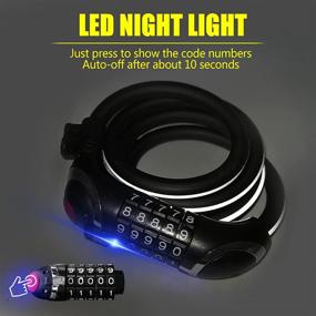 img 2 attached to 🔒 Resettable Combination Bike Cable Lock | Keyless Steel Lock | Reflective Cable | LED Night Light | 5-Digit Codes | 4ft Long x 1/2in Diameter | Black